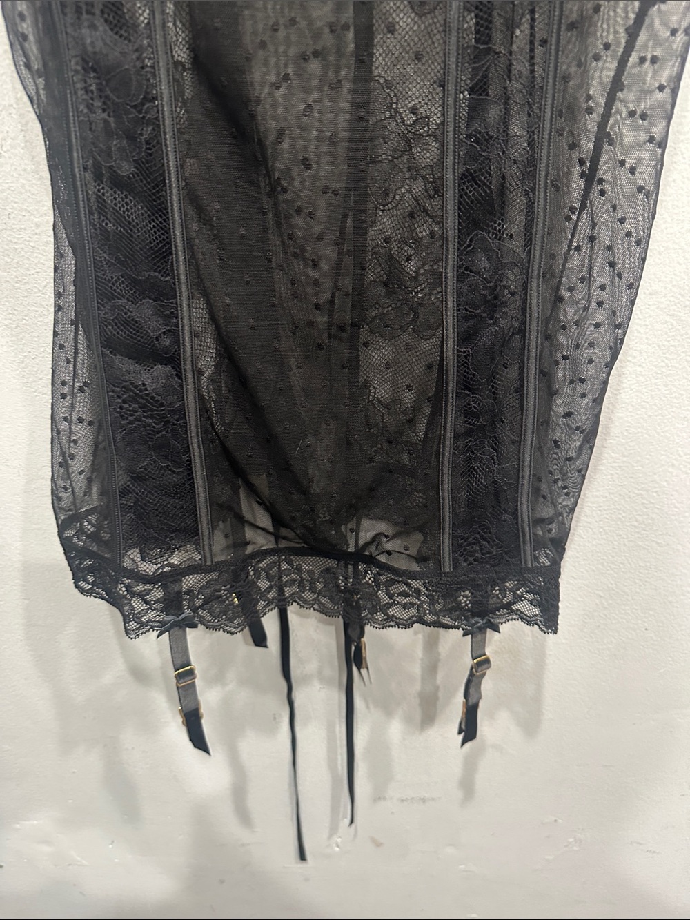 Victoria’s Secret sheer lace garter slip sexy Lingerie Black Boudoir large NWT - Picture 3 of 8